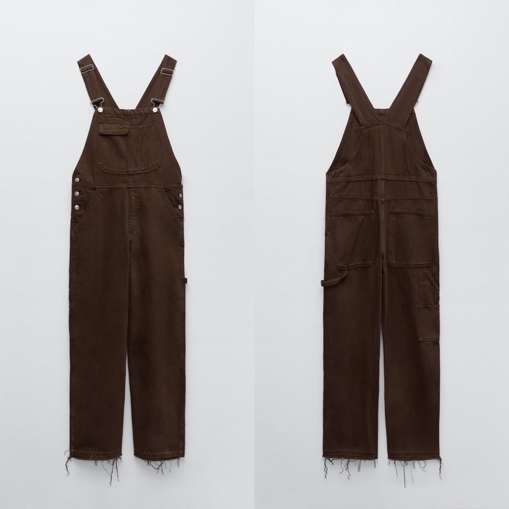 Zara Solid Color Overalls Brown